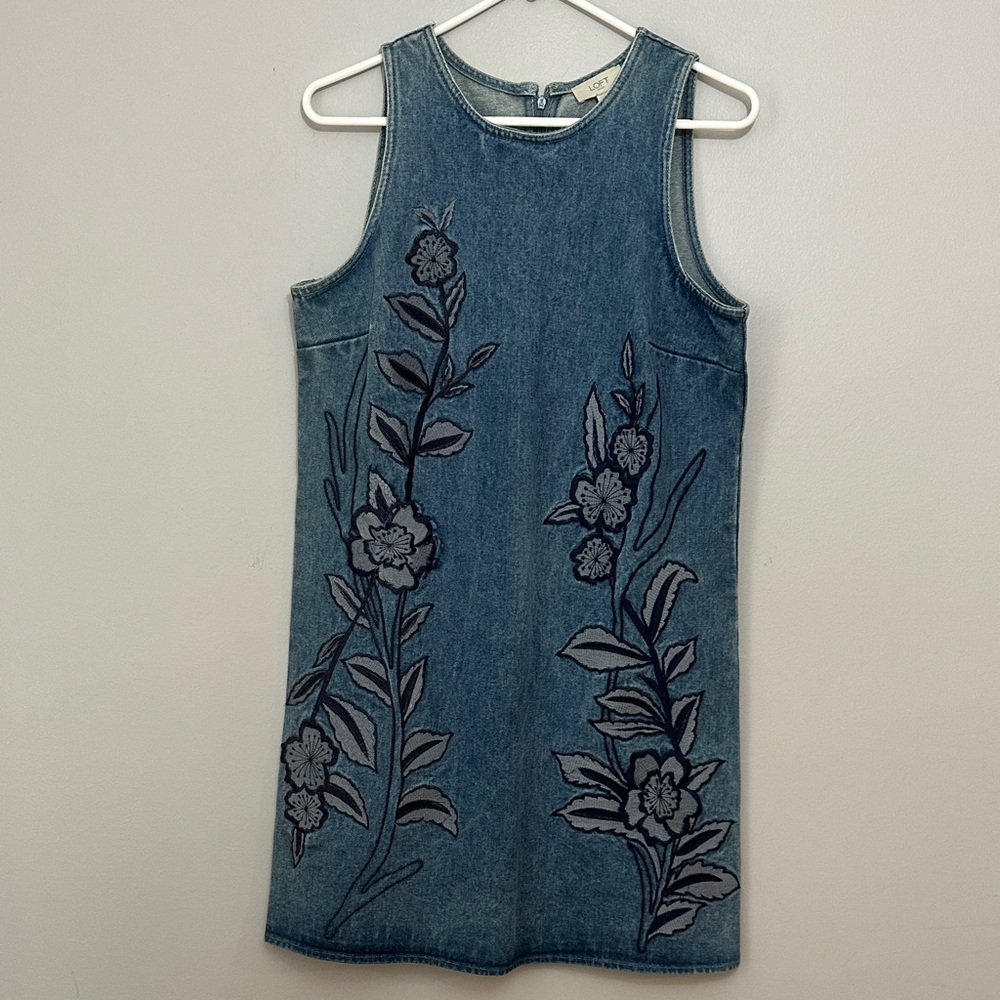 Loft Floral Embroidered Denim Dress size S